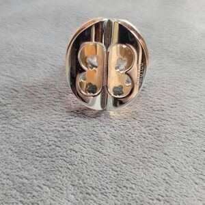 Chicos Two Tone Silver Gold Oval Openwork Butterfly Statement Ring Wide Band